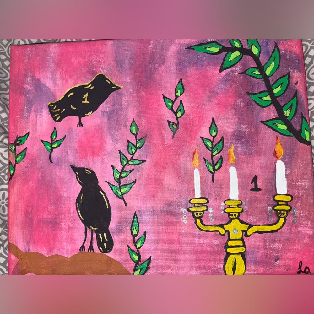 Pink and Black Bird Art Canvas